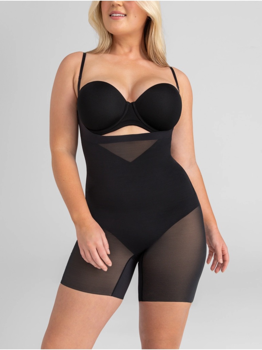 Honeylove Open Bust Mid-Thigh Bodysuit Body Sculpting Tummy Control Size Medium